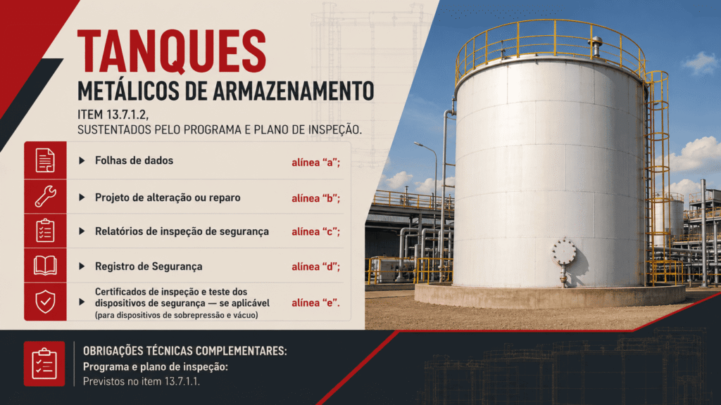 Documentação obrigatória para tanques metálicos de armazenamento conforme o item 13.7 da NR-13.