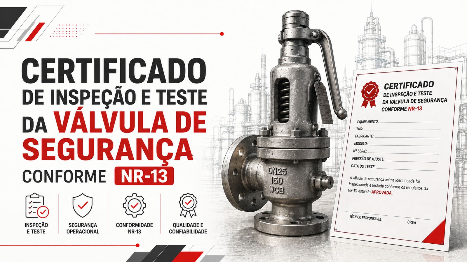 Certificado de Inspeção e Teste da Válvula de Segurança conforme NR-13