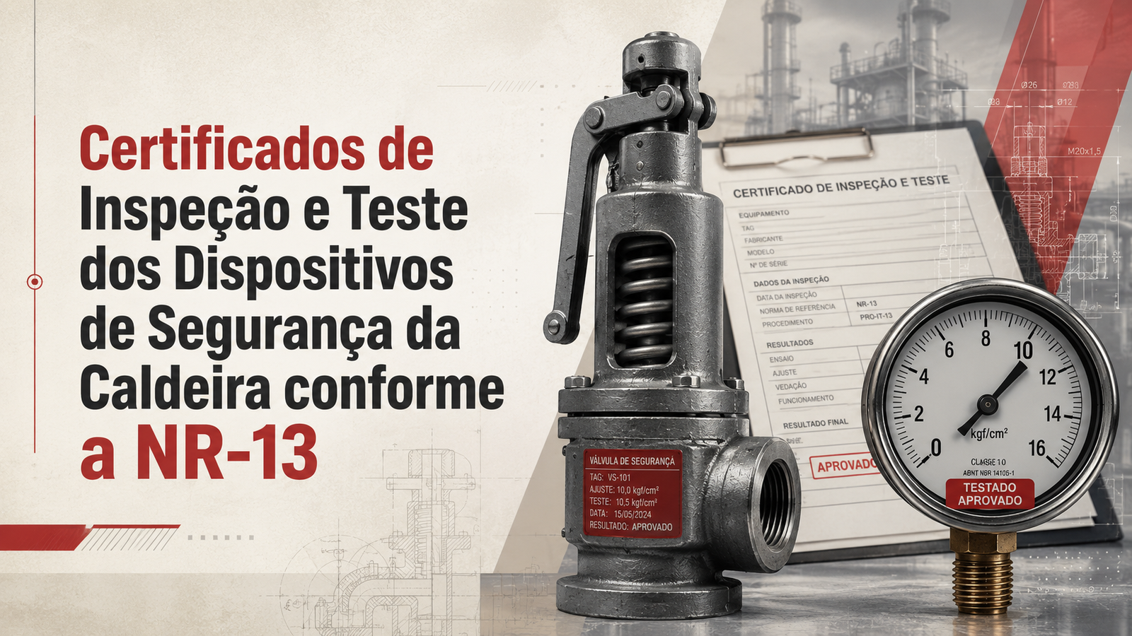 Certificados de Inspeção e Teste dos Dispositivos de Segurança da Caldeira conforme a NR-13